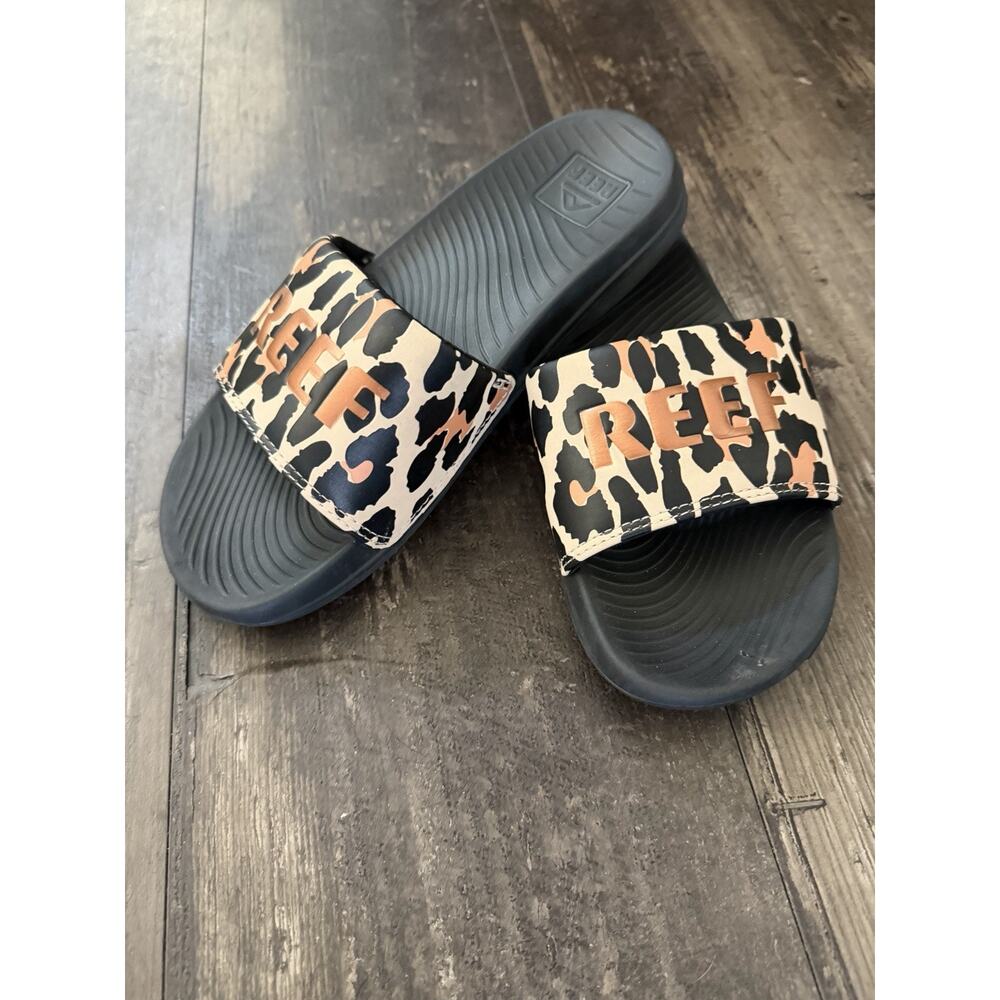 Reef Women’s Leopard Print Slide Sandals Size 7 Black Comfort Slides